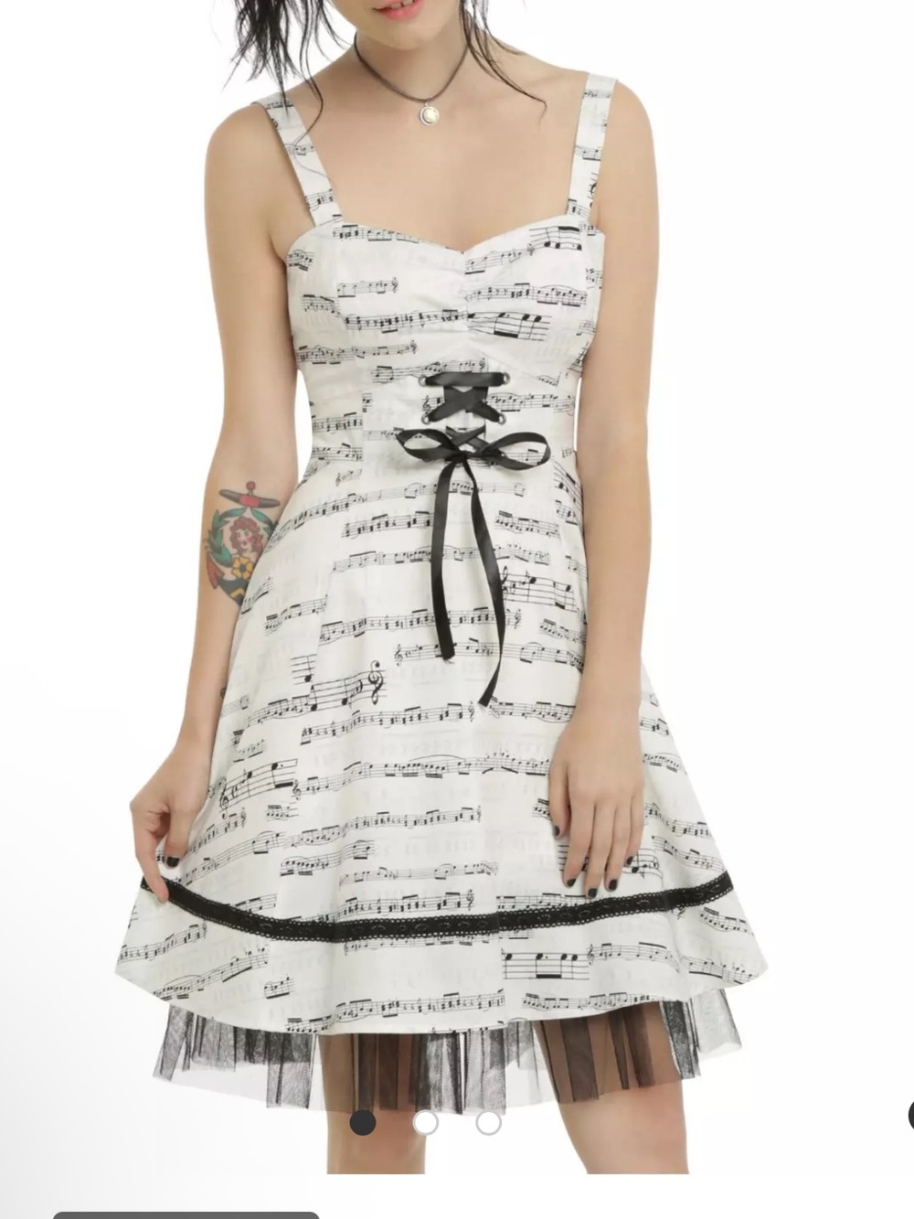 Hot Topic Ivory & Black Sheet Music Note Lace-Up Dress Size XXL